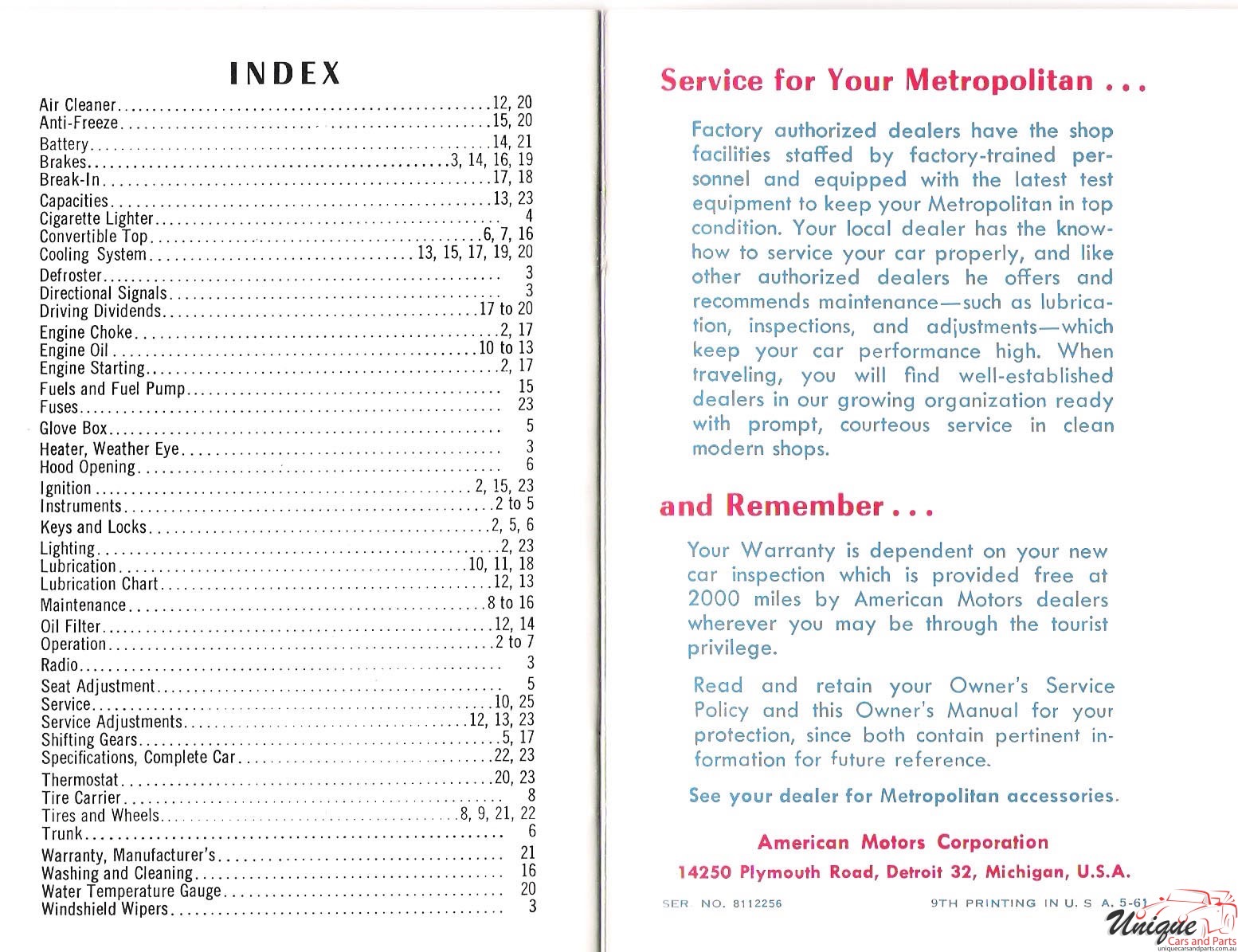 1957 Nash Metropolitan Owners Manual Page 10